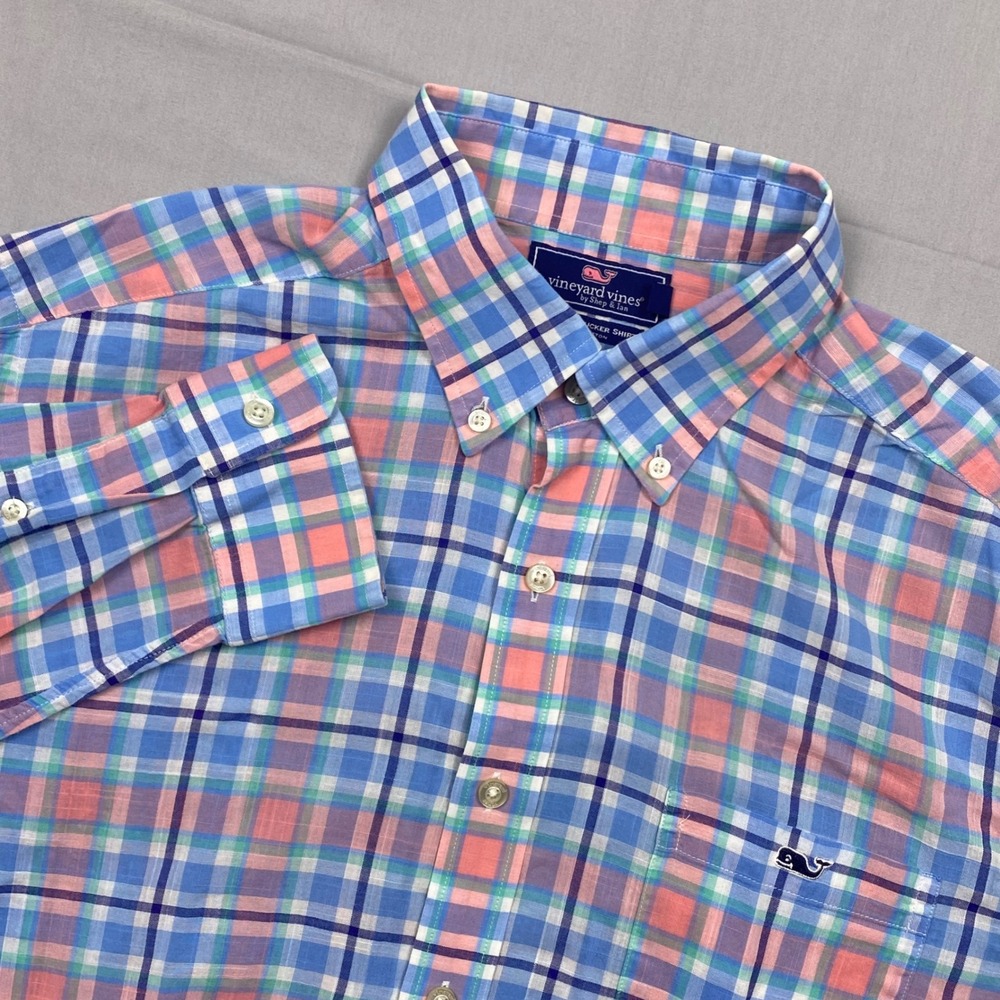 Vineyard Vines Slim Fit Tucker Shirt Mens Large Plaid Seersucker Button Down
